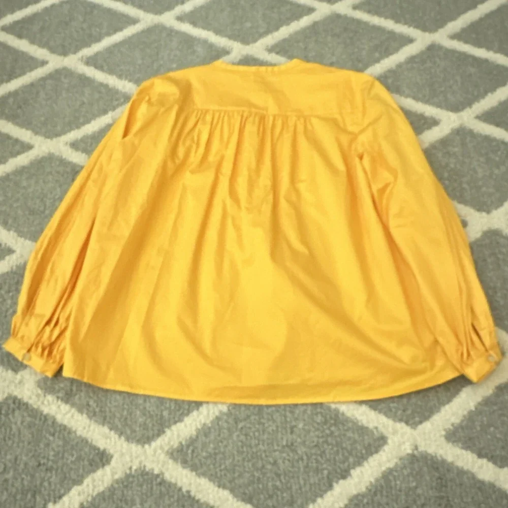 Derek Lam 10 Crosby Gathered Pintucked Cotton Poplin Blouse Orange Size‎ 8 New
